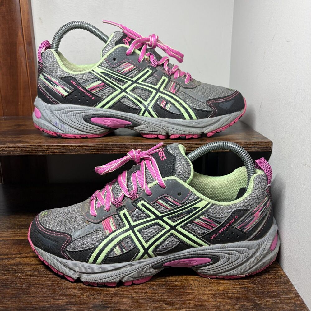 ASICS Gel Venture 5 T5N8N Gray Pink Green Trail Running Shoes Womens 7.5